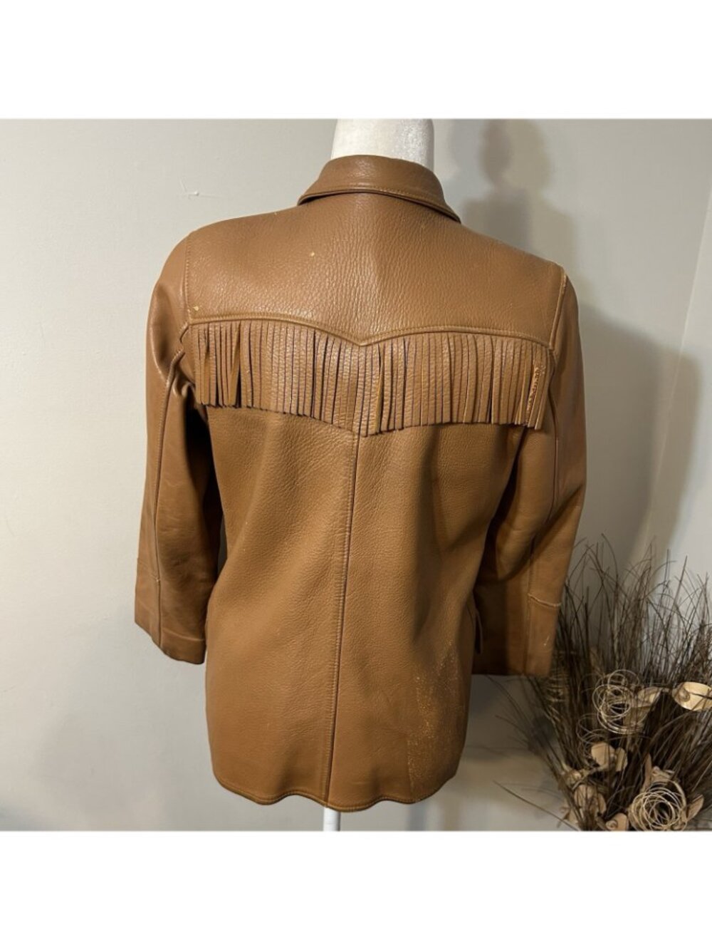 VTG 70s Women Brown Fringe Soft Leather Jacket Belted Lined Sz M ? Flaw Read - Picture 4 of 16